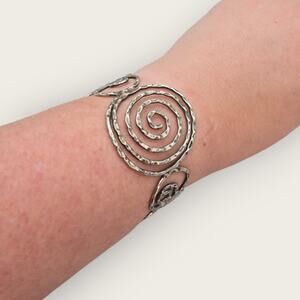 Hammered Silver Spiral Cuff Vintage  Bracelet